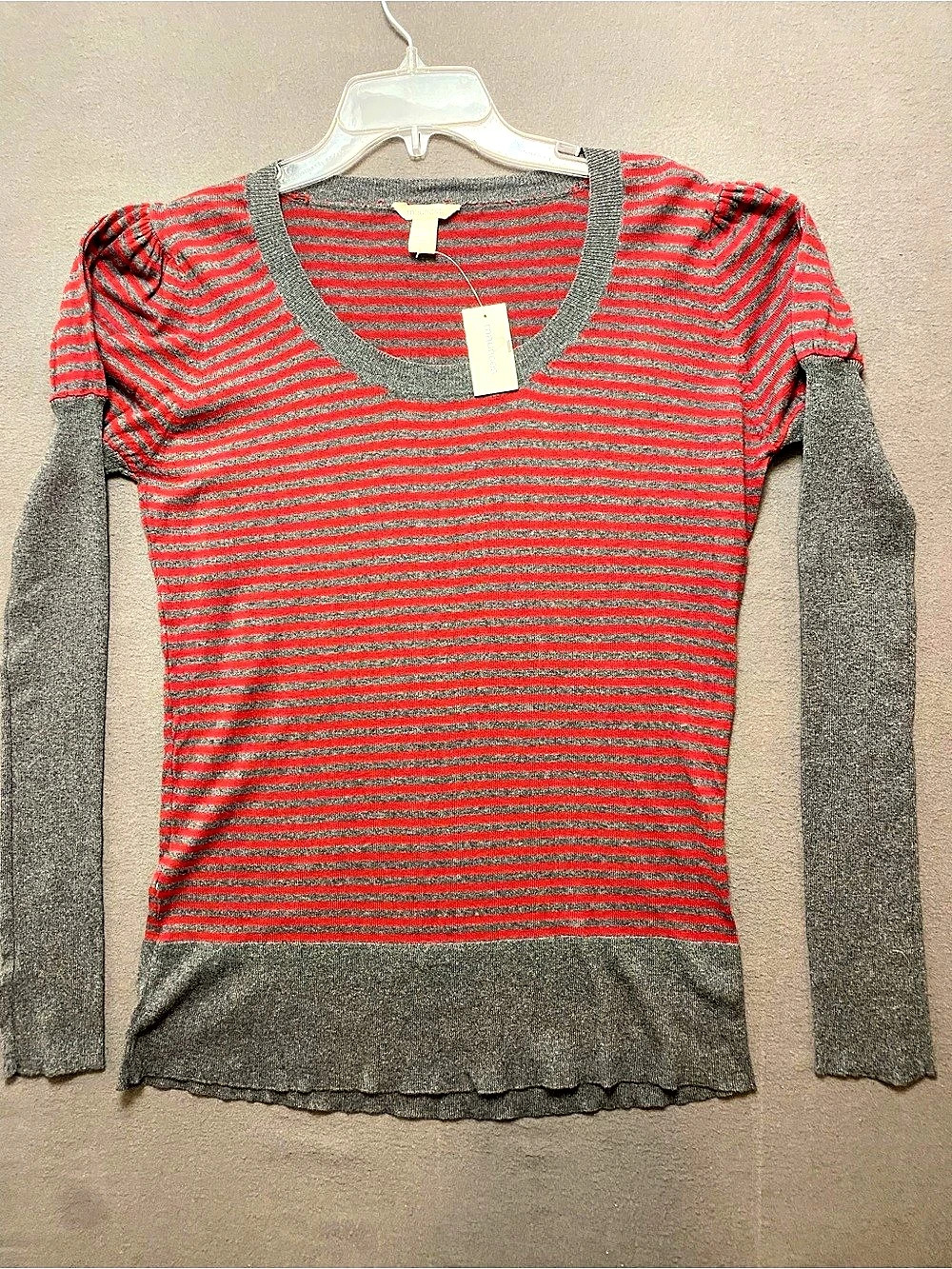 maurices Striped Cotton Long Sleeve Top in Red & Gray XL NWT